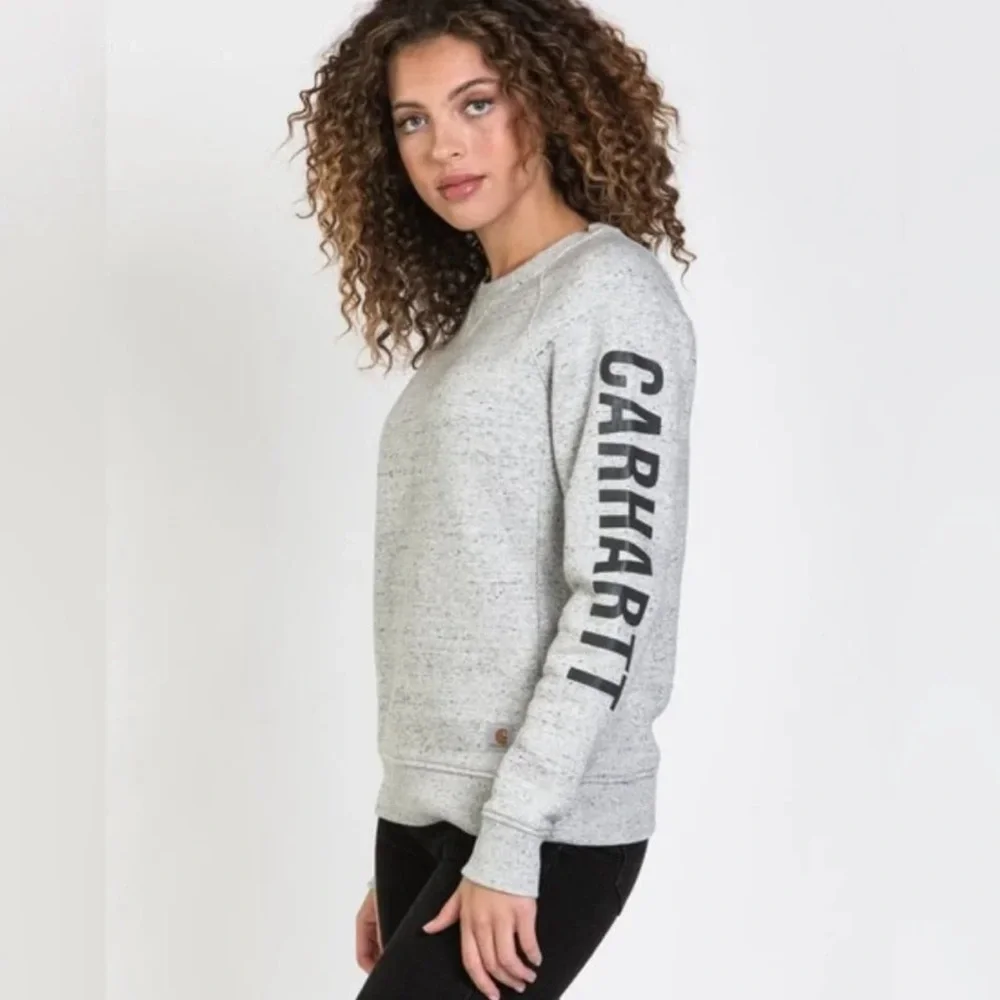 Carhartt Women's Gray Logo Sleeve Pullover Relaxed Fit Sweatshirt Size X-Small - Picture 2 of 9